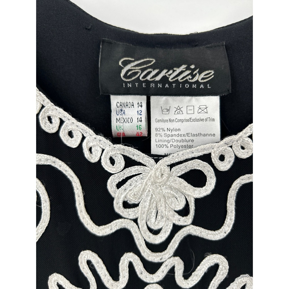 Cartise International Black White Soutache Embroidered Mesh Top V-Neck Size 12 - Picture 6 of 15